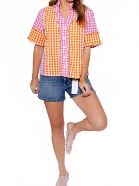 THML Tops - NWT-THML Pink and Orange Gingham Button Up Top